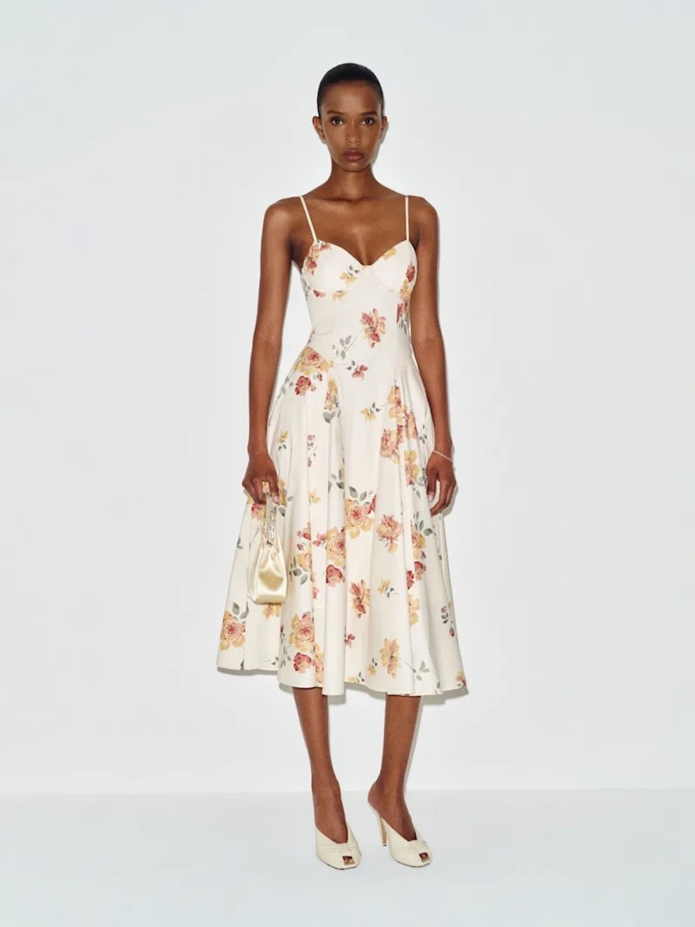 Reformation Tayah Dress Size 8 Climbing Rose Midi Dress with Spaghetti Straps